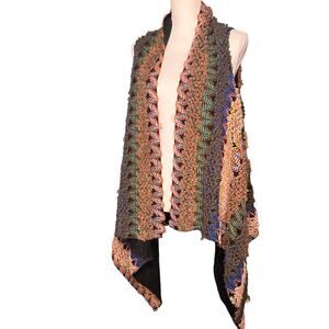 Multicolor Reversible Knit Sweater Vest Asymmetric Hem Wearable Art One Size